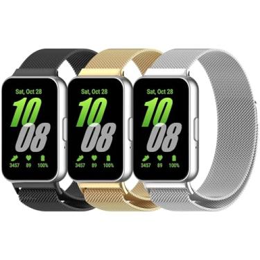 Imagem de QIEMUTER Pacote com 3 pulseiras de relógio de malha de metal para Samsung Galaxy Fit 3, aço inoxidável, compatível com Samsung Galaxy Fit 3, para mulheres e homens, ajuste 3, Medium, Silicone, Sem