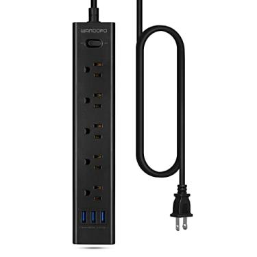 Imagem de WANDOFO Adaptador de saída de 2 pinos para 3 pinos, tira de alimentação polarizada de 2 pinos com USB de 5 V 3,1 A, cabo de extensão de 1,5 m, protetor contra sobretensão de 300J, montagem na parede, ideal para tomadas não aterradas, preto..