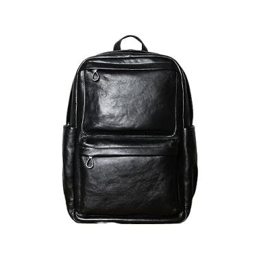 Imagem de Mochila masculina de couro moda bolsa de viagem para homens mochila de couro vintage para homens(Black)
