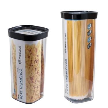Imagem de Potes Herméticos Porta-Mantimentos para Macarrão Espaguete 2 Litros e Parafuso 1,5 Litros - 2 Unidades
