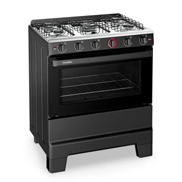Imagem de Fogão A Gás 5 Bocas Automático Ideal Super Preto Mesa Inox F51AP Esmaltec