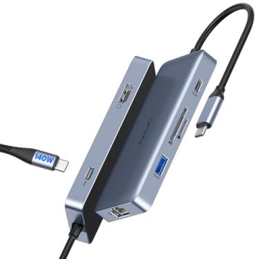 Imagem de NewQ Hub USB C de 140 W, base HDMI 4K a 60 Hz, USBA 3.2, USBC 3.2, Gigabit Ethernet, PD-in 140W, slot SD TF 4.0 de 300 mbps, compatível com Thunderbolt 3/4/5, estação de ancoragem para MacBook