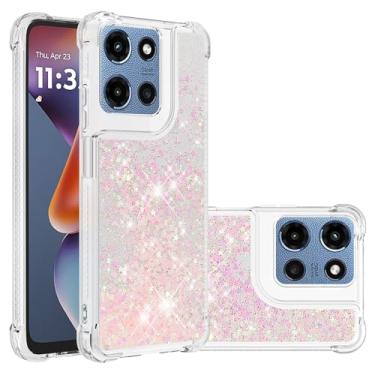 Imagem de Asdsinfor Capa para Moto G Stylus 5G 2025, Glitter Liquid Cute Clear Flowing Quicksand TPU com cinto anti-queda bumper canto capa de proteção à prova de choque para Moto G Stylus 5G 2025 prata rosa