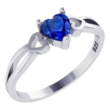 Imagem de Anel De Pura Prata 925 Eterno Coração Safira - Exclusivo - Tudo Prata,