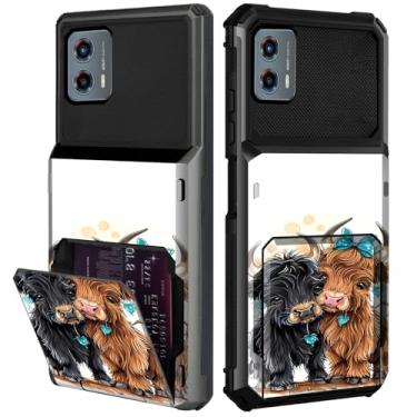 Imagem de Capa carteira para Motorola Moto G 5G 2024/G Play 5G 2024 com compartimento para cartão de crédito oculto para identidade, capa protetora robusta para Moto G 5G 2024, lindas vacas Highland