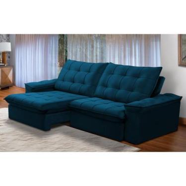 Imagem de Sofá Retrátil e Reclinável Alasca New 4 Lugares Veludo Azul 230cm - Fe