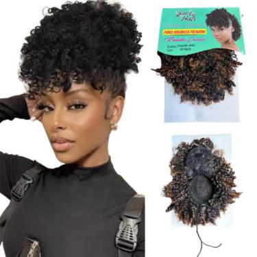 Imagem de Cabelo Aplique Afro Puf Com Franja Cacheado Curto Fibra Orgânica  - Ya