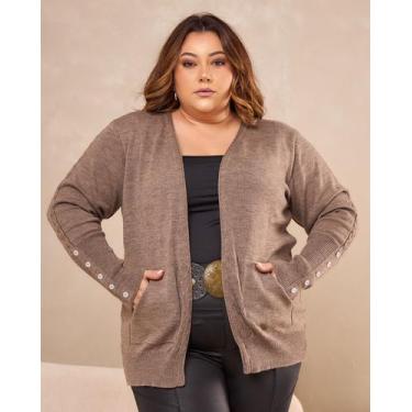 Imagem de Casaco Cardigan Com Bolso E Botão Na Manga Trico Inverno - Lalinha, Co