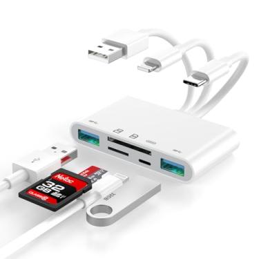 Imagem de [Certificação Apple MFi] Leitor de cartão SD para iPhone, leitor de cartão de memória, adaptador OTG USB e leitor de cartão SD para iPhone/iPad, dispositivos USB C e USB A com compartimentos para