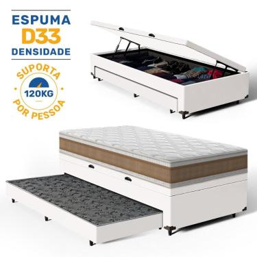 Imagem de Cama Box Baú com Colchão de Espuma D33 Double Face Air Pro Força Anjos + Auxiliar Unique Solteiro 88cm