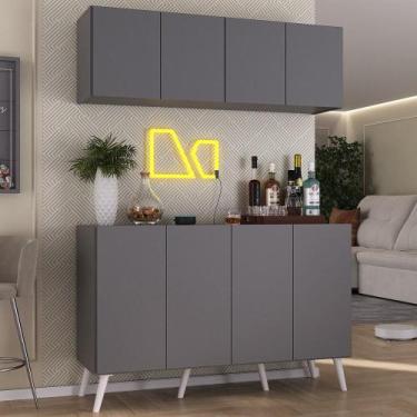 Imagem de Kit Bar Armário Aéreo e Aparador 4 Portas Retrô Multimóveis MP1086, Gr