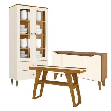 Imagem de Cristaleira Liz com Buffet Quartzo e Aparador Menphis Off White Nature – Henn