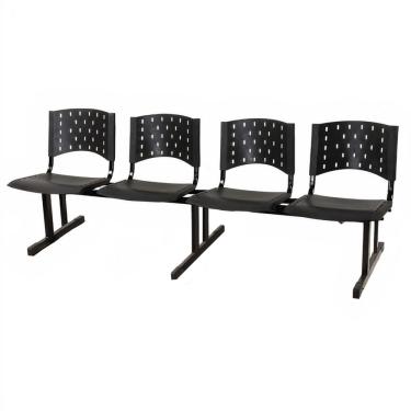 Imagem de Cadeira Longarina plástica 04 Lugares - Cor preta - realplast - 33007