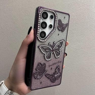 Imagem de MVVKKY Para S24 Plus Butterfly Case Luxo Transparente Revestimento Soft Cover (Para S24 Plus/Roxo)