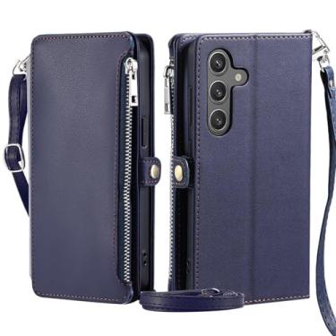 Imagem de HJZSZX Para Samsung A54 (5G) Lanyard Couro Zip Wallet Phone Case Flip Cover (Para Samsung A54 (5G)/Azul)