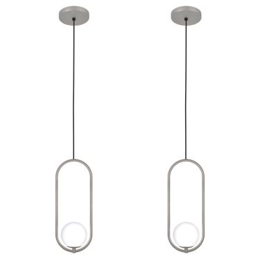 Imagem de Kit 2 Luminárias Teto Lustre Arco Globo Cozinha Mesa Prata