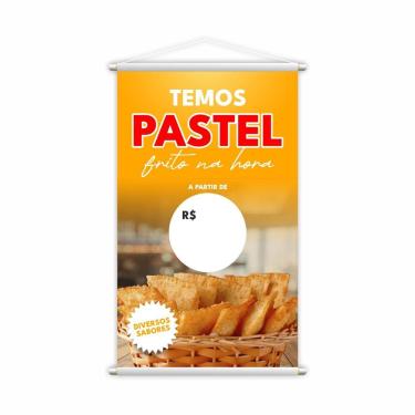 Imagem de Banner Temos Pastel Frito Na Hora Preço Lona 80X50Cm