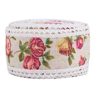 Imagem de Fita de Estopa de Flores Impressa Em Renda - Fita de Cinto de Juta Hessiana Rústica para Decorações de Pano de Casamento, Projetos de Bricolage, 5m de Comprimento