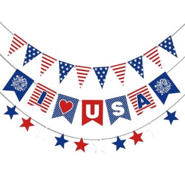 Imagem de hhdatc 4 de julho e Memorial Day Banner americano durável poliéster decoração de quintal decoração patriótica para o dia da independência faixa ideal dos EUA