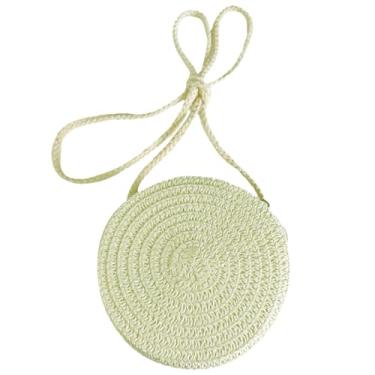 Imagem de ANUFER Bolsa de palha redonda feita à mão bolsa de ombro bolsa de praia boêmia com zíper, Bege-mini, One Size