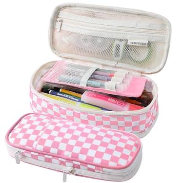 Imagem de GEHORDEN Estojo Grande Com Zíper E Bolsa Xadrez Para Canetas Adolescentes, Meninas Meninos (Rosa)