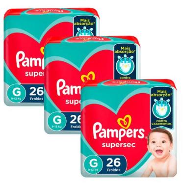 Imagem de Kit 3 Fraldas Pampers Supersec Pacotão Econômico G - 78 Tiras