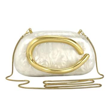 Imagem de Ryxuzer Bolsas de mão de acrílico para mulheres, carteiras transversais designer clutch mini festa noite bolsa moderna ombro corrente dourada, Bege A, Small