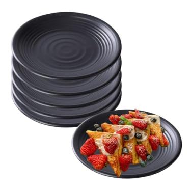 Imagem de YuanQ Pacote com 6 pratos pretos inquebráveis de melamina, conjunto de pratos de jantar reutilizáveis para cozinha, lava-louças e micro-ondas, pratos de jantar de fundo plano para uso diário (25,4 cm)