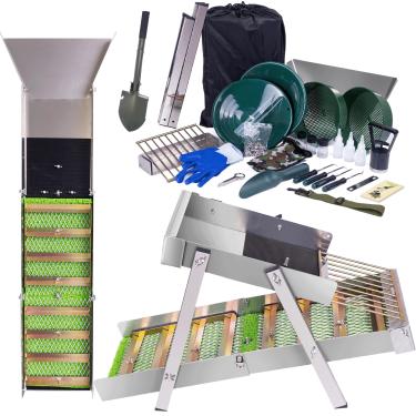 Imagem de Kit panorâmico Highbanker Gold 3 em 1, caixa dobrável de 127 cm, equipamento de mineração portátil para adultos, 34 peças inclui bandeja dourada, tela classificadora, ímã, mochila e acessórios