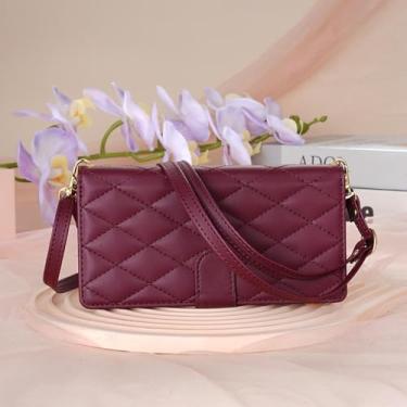 Imagem de HJZSZX Para Samsung S24 Ultra Crossbody Lanyard Couro Zip Wallet Phone Case Flip Cover (Para Samsung S24 Ultra/Vermelho)