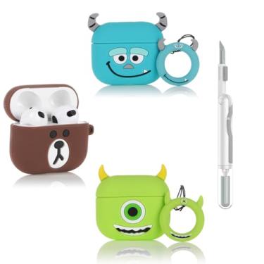 Imagem de (Pacote com 3 + caneta limpa) Capa XMBYGY para AirPods 3ª geração com kit de caneta de limpeza, capa protetora de silicone com design fofo de desenho animado para AirPods 3 (MS+MQ+BR)