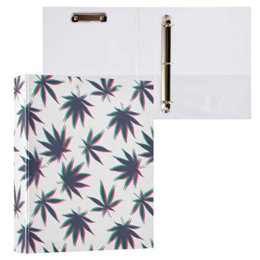 Imagem de Vuiyean Illusion Fichário retrô de folhas de maconha de 3 cm com prancheta e bolsos, fichários de capa dura 3 anéis, pasta de arquivo grande resistente para material escolar de escritório - Comporta