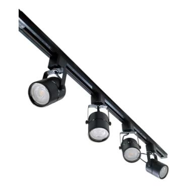 Imagem de Kit Trilho Eletrificado 1 Metro com 4 Spots MR16 LED GU10, Alumínio Preto, Luz 4000K Branco Neutro