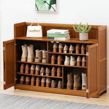 Imagem de LGEOELIAS Sapateira de bambu, prateleira de sapato estreita com 7 níveis, para 24 32 pares de sapatos, armário de sapatos para entrada, corredor, sala de estar