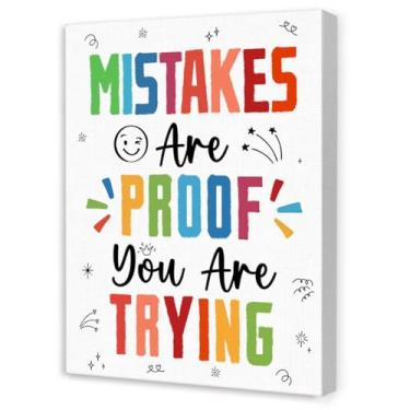 Imagem de Decoração de parede inspiradora de saúde mental, arte de parede Erros são prova de que você está tentando, decoração de parede em tela motivacional para sala de aula, terapia, escritório, escola em