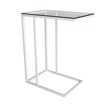 Imagem de Mesa Lateral Encaixe Elena Branco com Tampo de Vidro - convenienza
