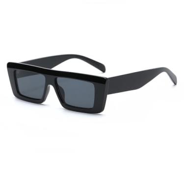 Imagem de VFDHN Óculos de sol femininos, armação retangular de plástico, masculino, proteção solar UV400 para acampamento, bicicleta, festa, sombra (preto brilhante, cinza)