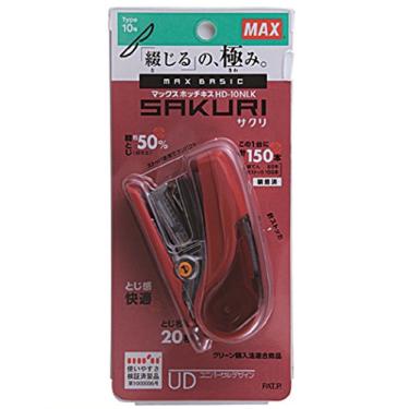 Imagem de Grampeador Max HD-10NLK/R, Sakuri, 20 peças, comporta 100 agulhas extras, vermelho