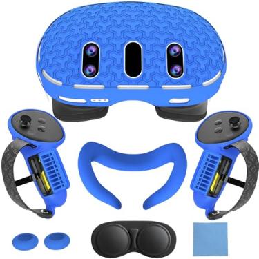 Imagem de 6 in 1 Cover Set for Meta Quest 3: Included Upgrade Redesigned Battery Opening Controller Grips (Non Batteries) That Don't Block The Signal, Shell Cover, Face Cover, Internal Lens Cover (Blue)
