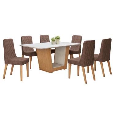 Imagem de Conjunto Sala de Jantar 170cm Tampo MDF com 6 Cadeiras  Amêndoa Clean/Off White