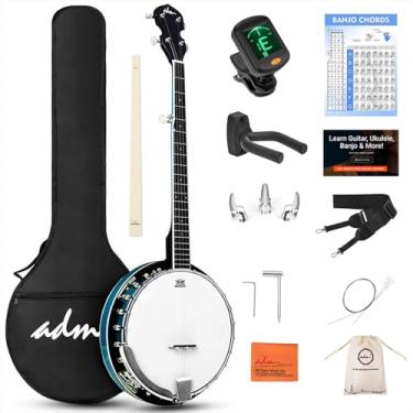 Imagem de ADM Conjunto Banjo Banjo de 5 Cordas Tamanho Completo 96.5 cm Banjoes, Remo Drum Geared 5th Tuner Kit de Banjo Iniciante com Ressonador Aberto Fechado Traseiro, Pacote de Presente Aulas Grátis