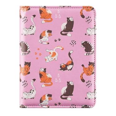 Imagem de esseroo Porta-passaporte, capa de passaporte, porta-cartão de vacina, carteira de viagem de couro impermeável com bloqueio de RFID para homens/mulheres, Gato rosa