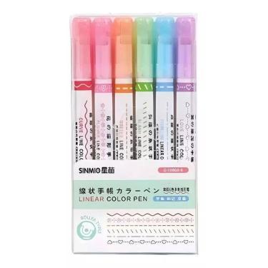 Imagem de 6 Canetas Carimbo Roller Stamp Desenho Criativo Coloridos
