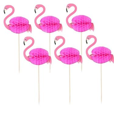 Imagem de 50 peças de espetos de bambu flamingo havaiano – palitos de coquetel em forma de flamingo tropical de 15 cm para aperitivos, sobremesas, bebidas, artigos de festa Luau e Tiki