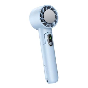 Imagem de IEUDNS Ventilador de refrigeração dobrável 4000mAh recarregável elegante pendurado no pescoço ventilador portátil de mão para casa escritório acampamento, Azul