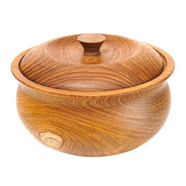 Imagem de Rainforest Bowls Tigela de madeira de teca javanesa ondulada jumbo de 20,32 cm com tampa - perfeita para uso diário, quente e frio, ultra-durável - exclusivo design de tigela de madeira de luxo feito à mão por artesãos indonésios