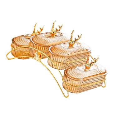 Imagem de Ioensy Pratos para lanches com tampa para frutas secas, decoração para casa com prateleira, fruteira, aperitivos, bandeja para servir nozes, frutas secas, Amarelo