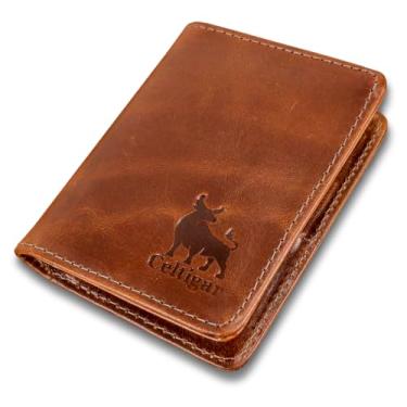 Imagem de Carteira Pequena Masculina De Couro Legítimo Porta Cartões CNH Antifurto Proteção RFID (Whisky - Couro CBDA)