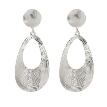 Imagem de Brincos pendentes de gota d'água dourados delicados, textura grossa, brincos redondos pendurados, minimalistas, acessórios para festas noturnas, Large, Liga de aço, Sem pedra preciosa