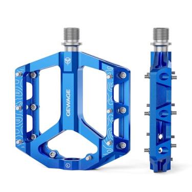 Imagem de Pedais de bicicleta de estrada/montanha - Pedal plano de bicicleta antiderrapante de alumínio 9/40.6 cm - 3 pedais de plataforma leve de rolamento selado para bicicleta Road Mountain BMX MTB (azul)